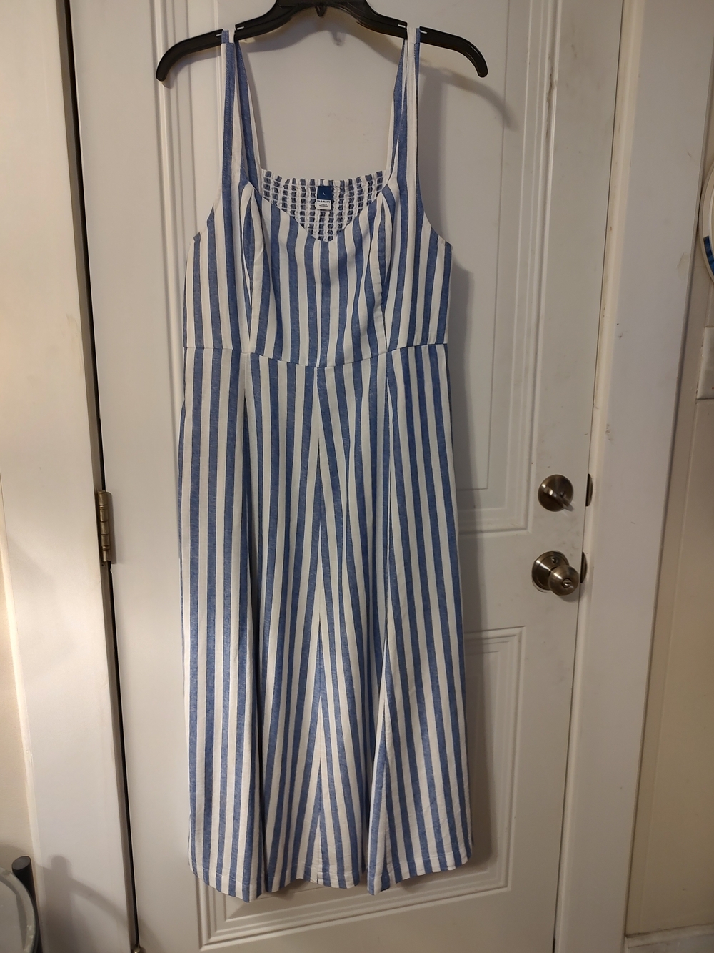 Old Navy Blue and White Vertical Stripe Midi Dress